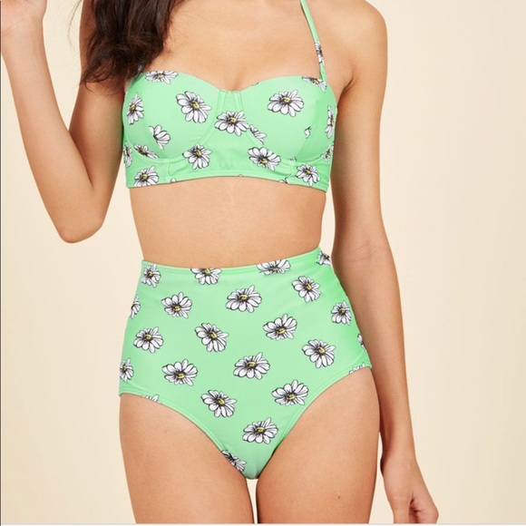 Modcloth Other - ModCloth High Dive Green Sunflower Bikini Bottom